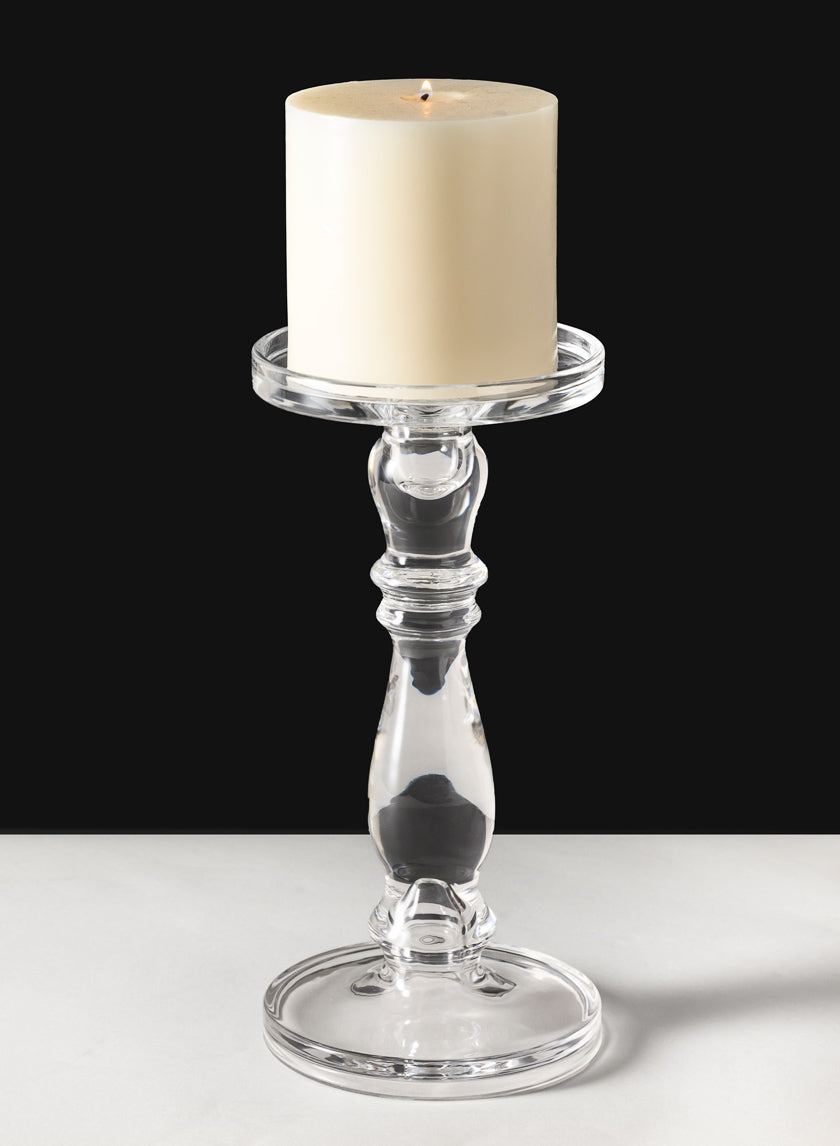 11in Tall Clear Crystal Look Glass Pillar and Taper