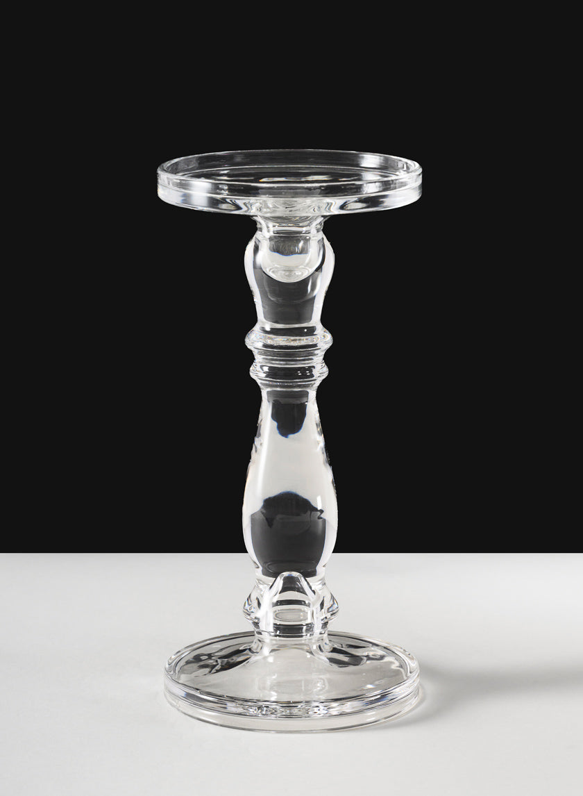 11in Tall Clear Crystal Look Glass Pillar and Taper