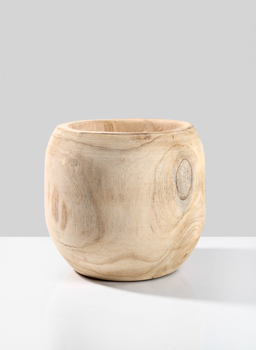 8in Wide Paulownia Wood Fishbowl Vase Decor Jamali-garden