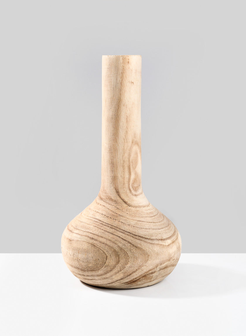 12in Tall Paulownia Wood Bottle Vase Decor Jamali-garden