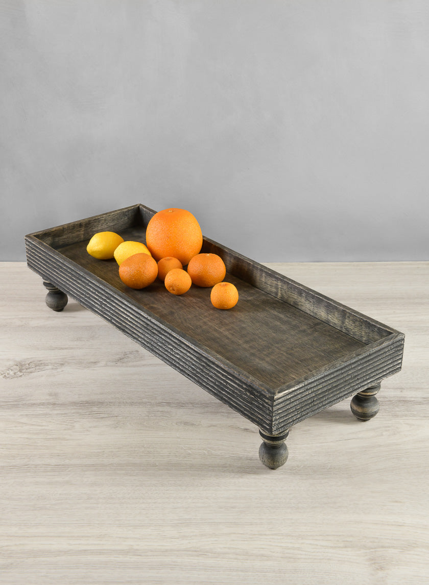 21in Long Aram Brushed Black Wood Tray with Legs Decor Jamali-garden
