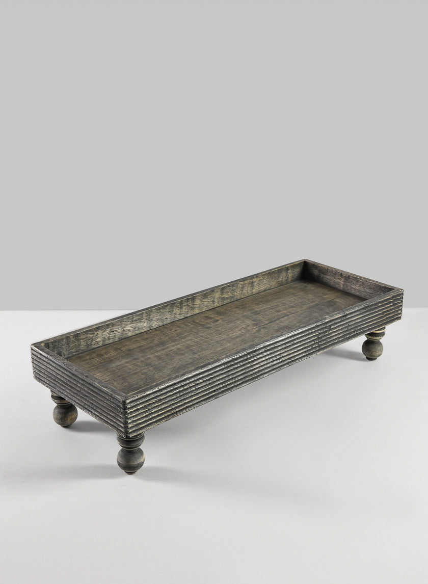 21in Long Aram Brushed Black Wood Tray with Legs Decor Jamali-garden