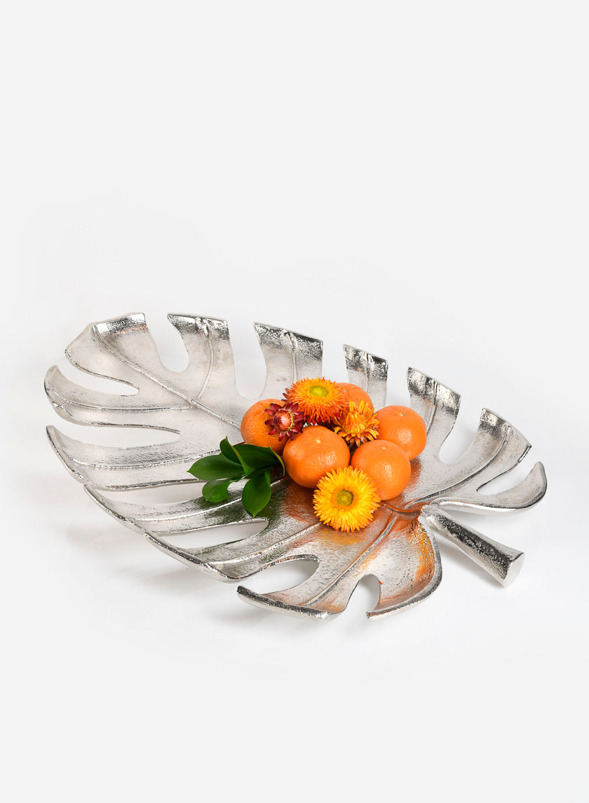 21in Long Bali Nickel Monstera Leaf Tray Decor Jamali-garden
