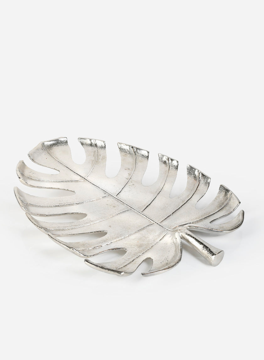 21in Long Bali Nickel Monstera Leaf Tray Decor Jamali-garden