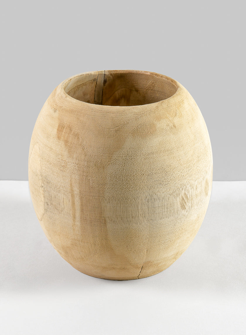 8in Tall Jaya Teak Fishbowl Wood Vase Decor Jamali-garden