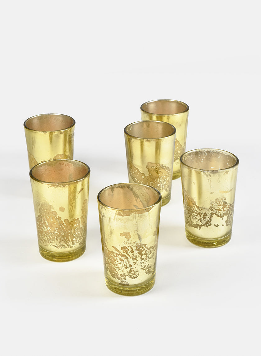 3.5in Tall Prefilled Antique Gold Mercury Glass Votive Decor Jamali-garden