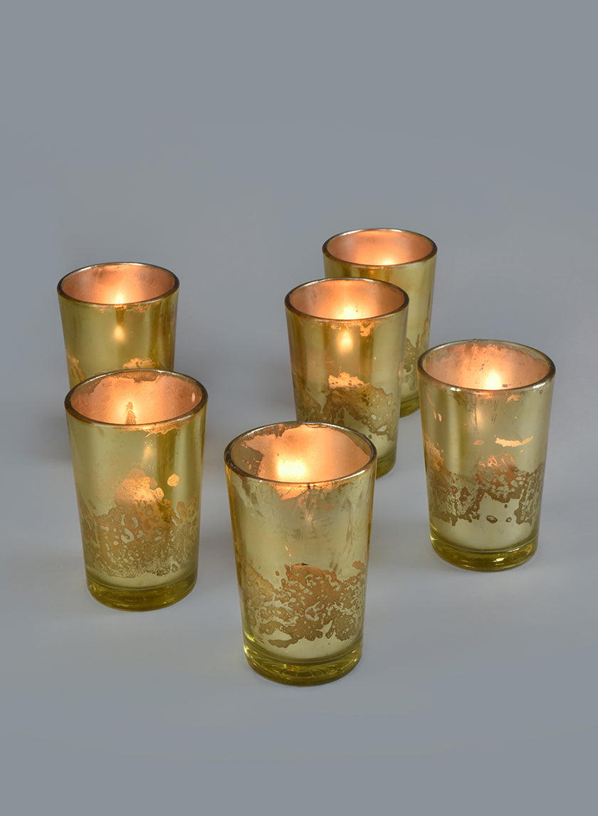 3.5in Tall Prefilled Antique Gold Mercury Glass Votive Decor Jamali-garden
