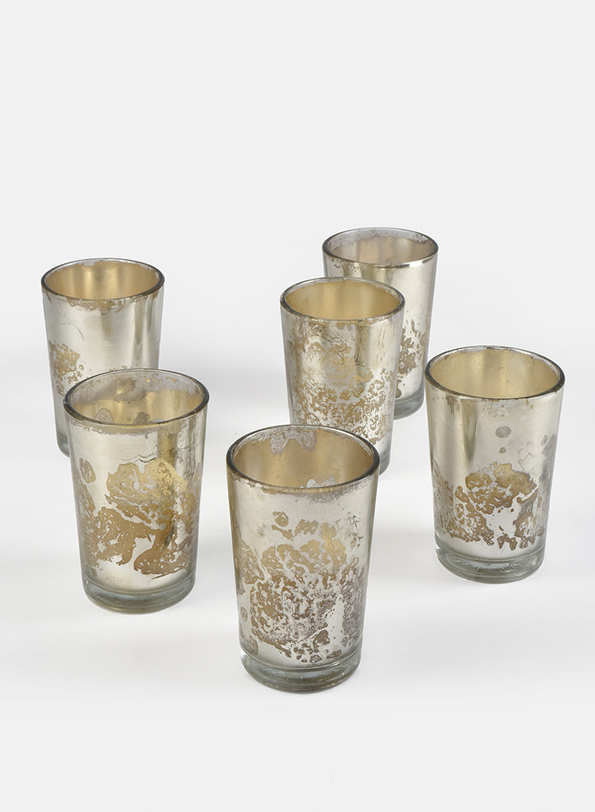 3.5in Tall Prefilled Antique Silver Mercury Glass Votive Decor Jamali-garden