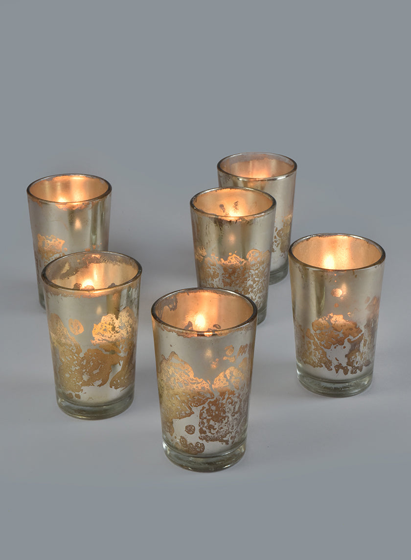 3.5in Tall Prefilled Antique Silver Mercury Glass Votive Decor Jamali-garden