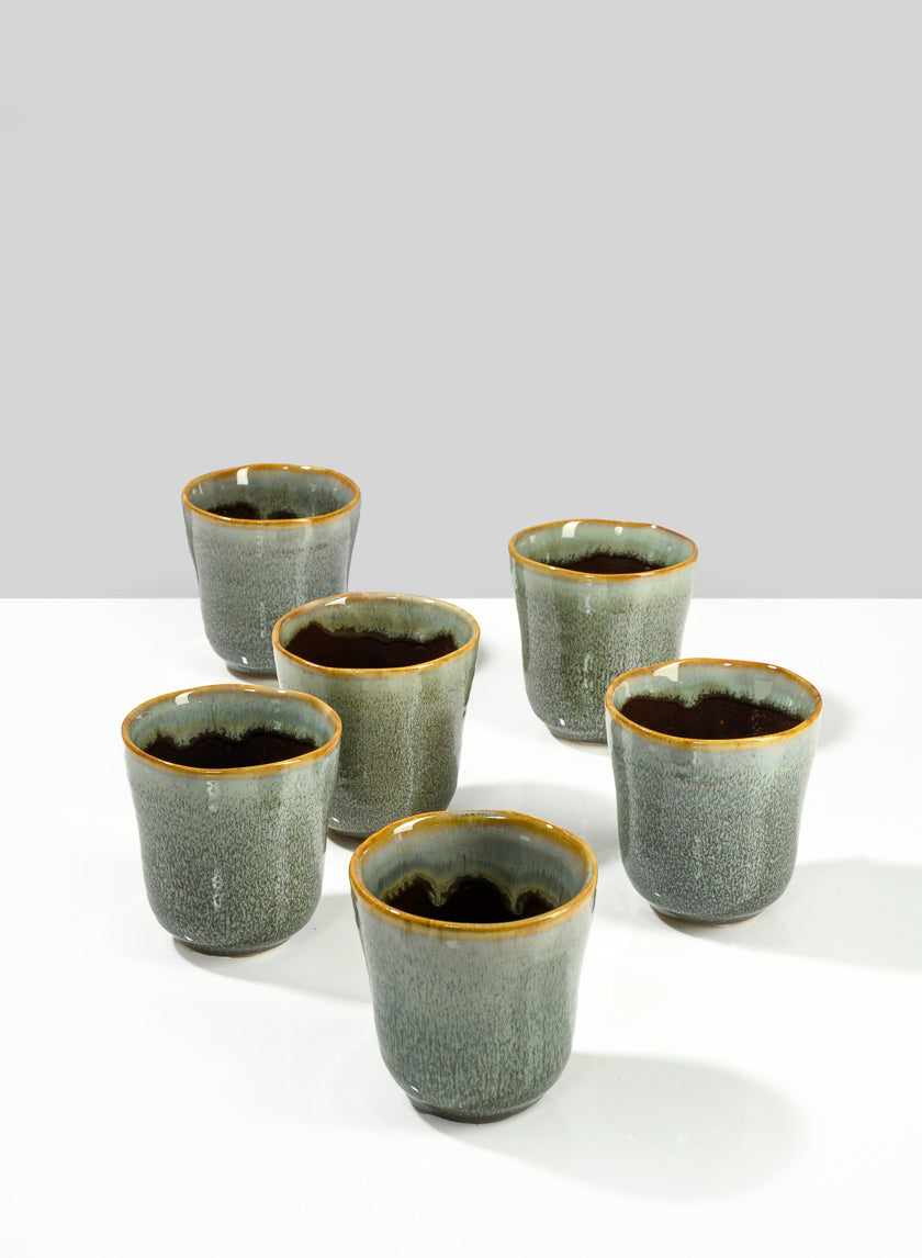3.5in Tall Pale Green &amp; Chocolate Ceramic Ripple Vase Decor Jamali-garden