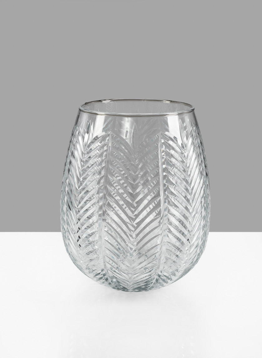 9in Tall Palm Etched Glass Balloon Vase Decor Jamali-garden