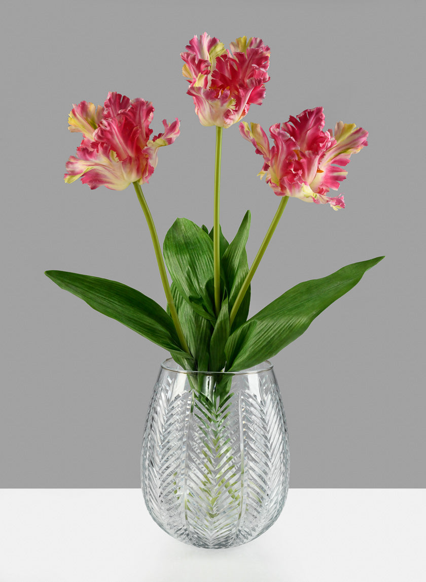 9in Tall Palm Etched Glass Balloon Vase Decor Jamali-garden