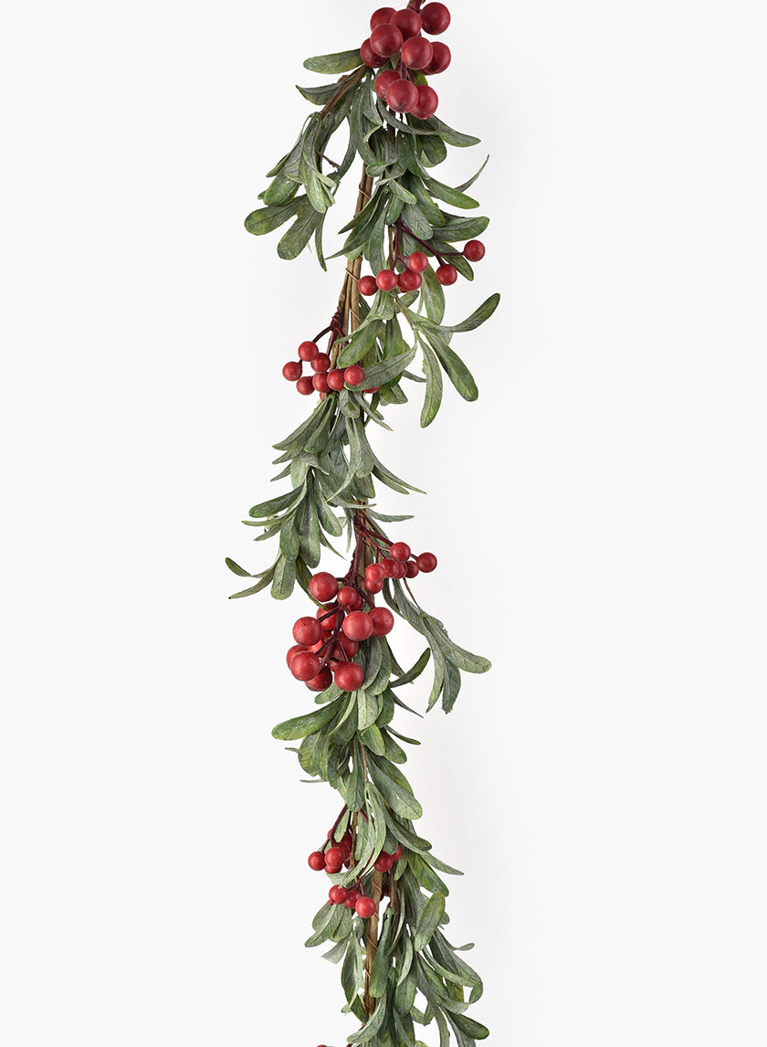61in Long Green Leaf & Red Berry Garland Decor Jamali-garden