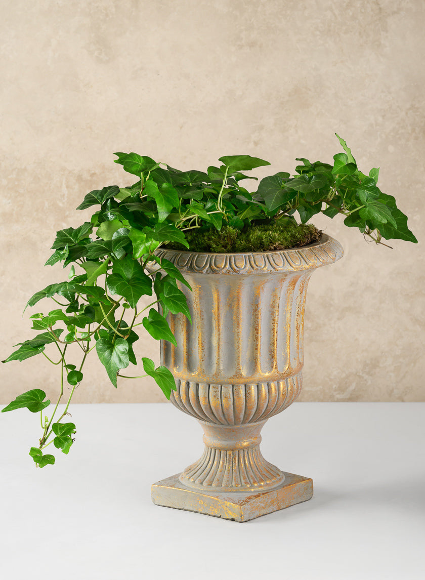 Avignon Antique Gold Leaf Cement Urn Decor Jamali-garden