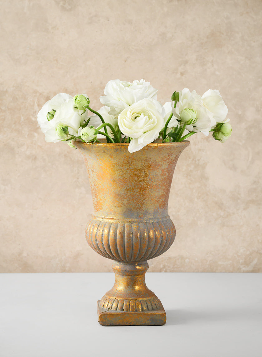 Avignon Antique Gold Leaf Cement Urn Decor Jamali-garden
