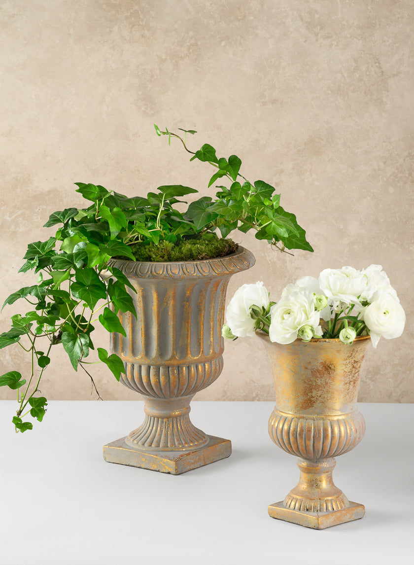 Avignon Antique Gold Leaf Cement Urn Decor Jamali-garden