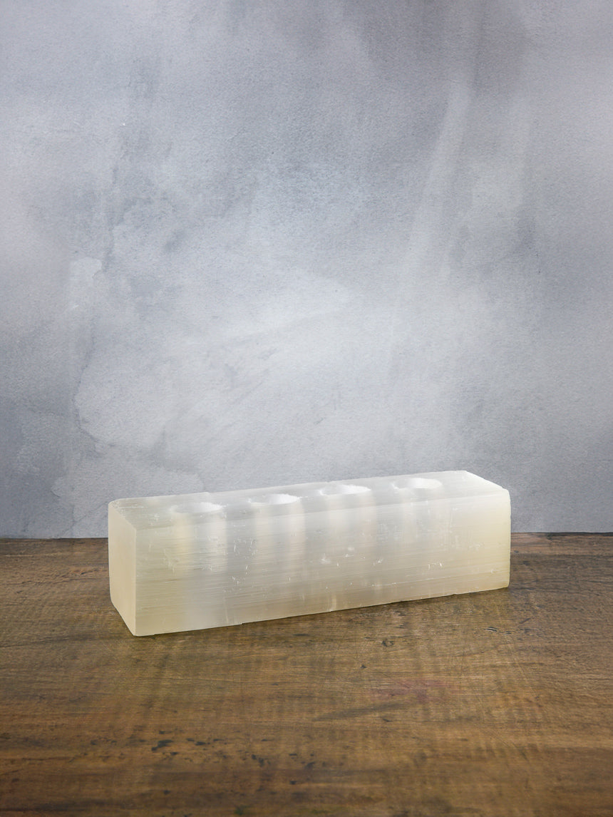 12.5in Long Moroccan Selenite Log For 4 Tea Lights Decor Jamali-garden
