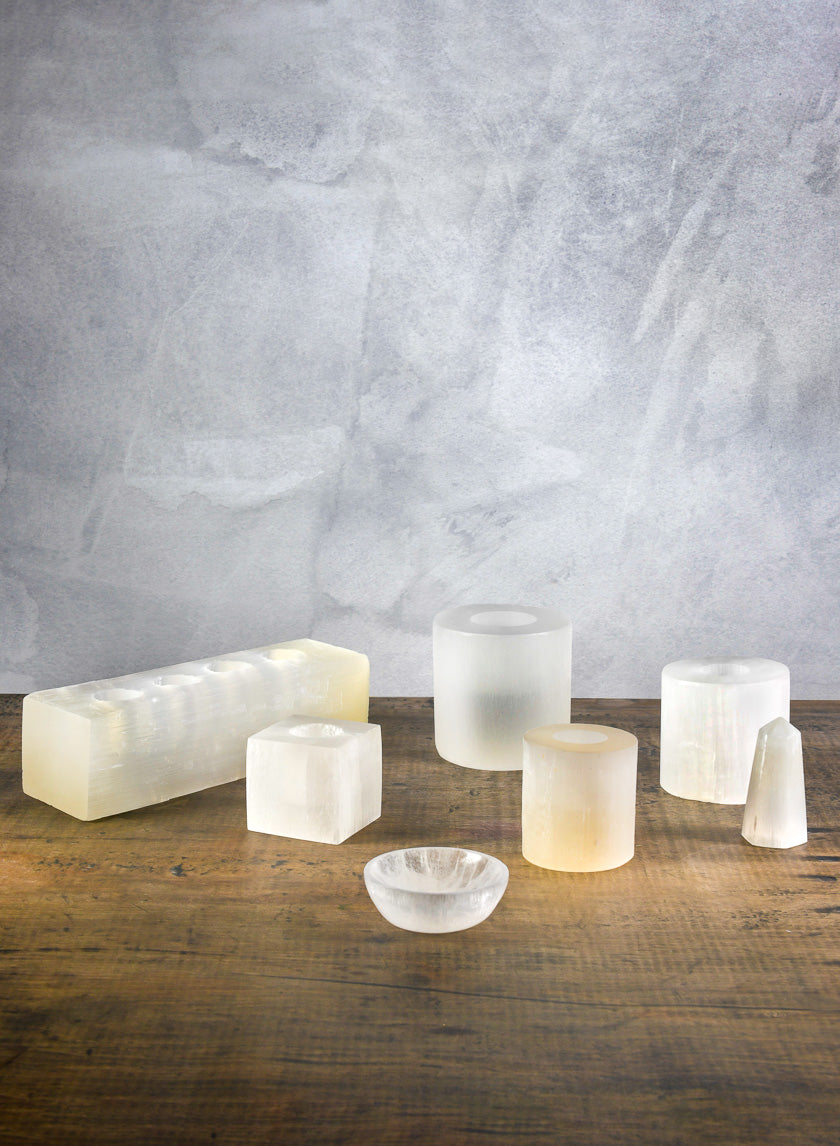 12.5in Long Moroccan Selenite Log For 4 Tea Lights Decor Jamali-garden