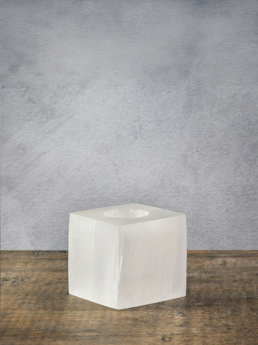 3in Cube Selenite Candle Holder Decor Jamali-garden