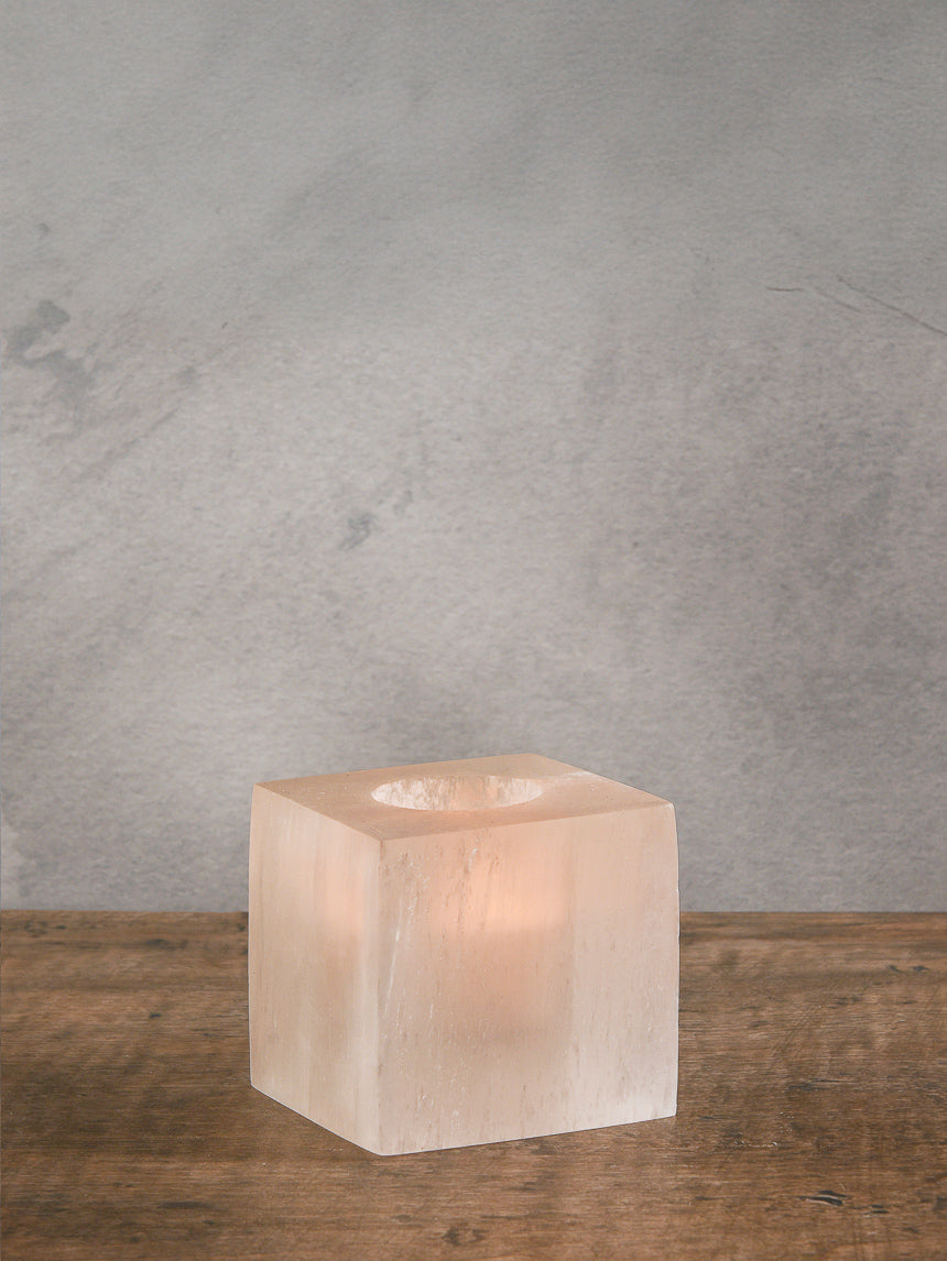 3in Cube Selenite Candle Holder Decor Jamali-garden