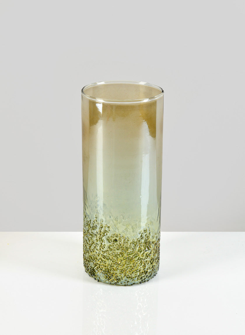 8in Tall Strasbourg Speckled Green Luster Glass Cylinder Decor Jamali-garden