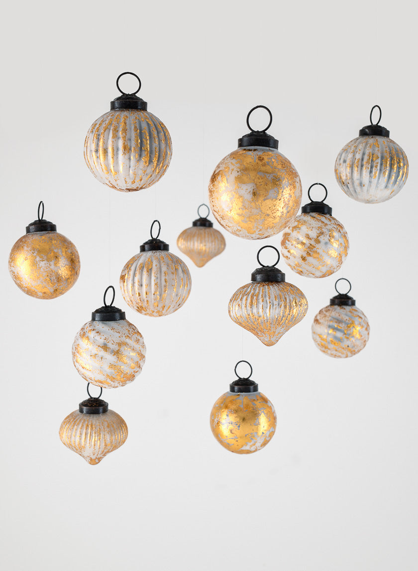 2in Wide Blush &amp; Gold Foil Assorted Glass Ornaments Decor Jamali-garden