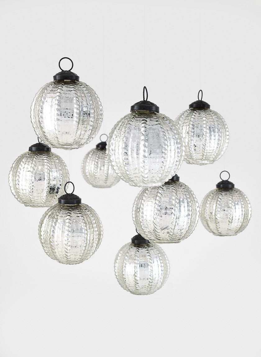 3in Round Silver Beaded Glass Ornament Ball Decor Jamali-garden