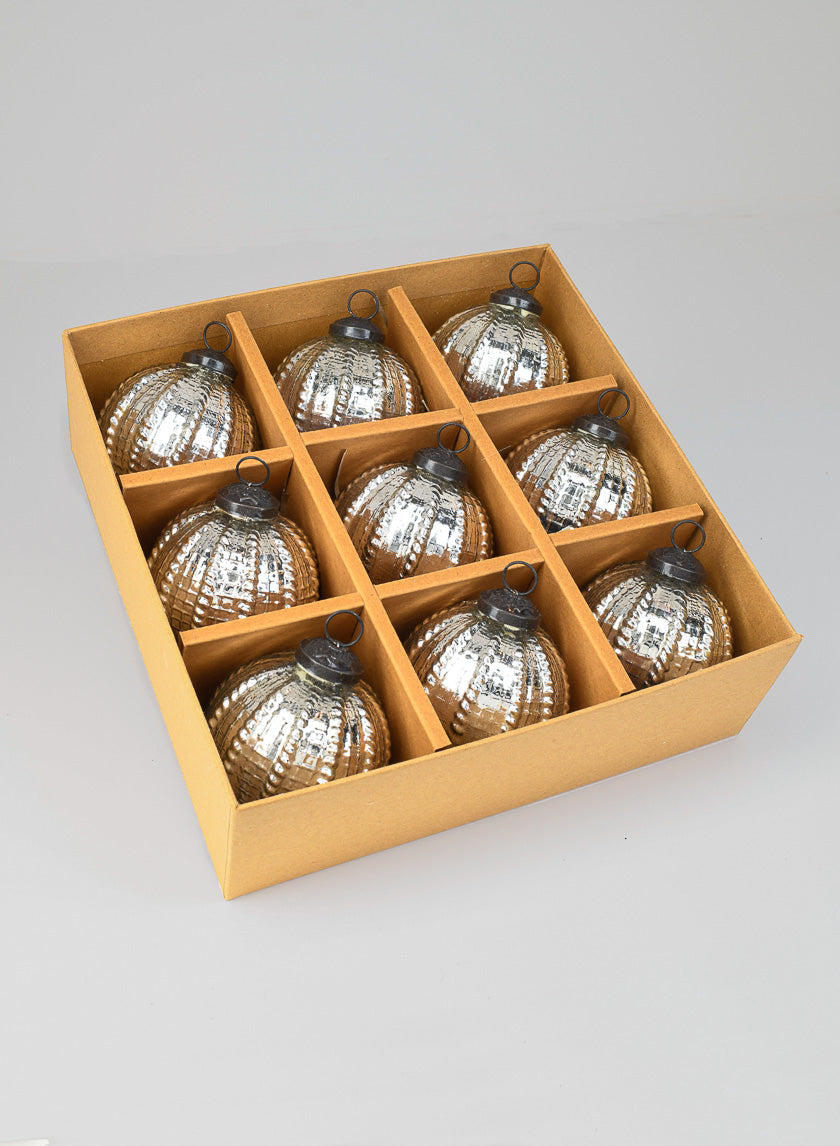 3in Round Silver Beaded Glass Ornament Ball Decor Jamali-garden