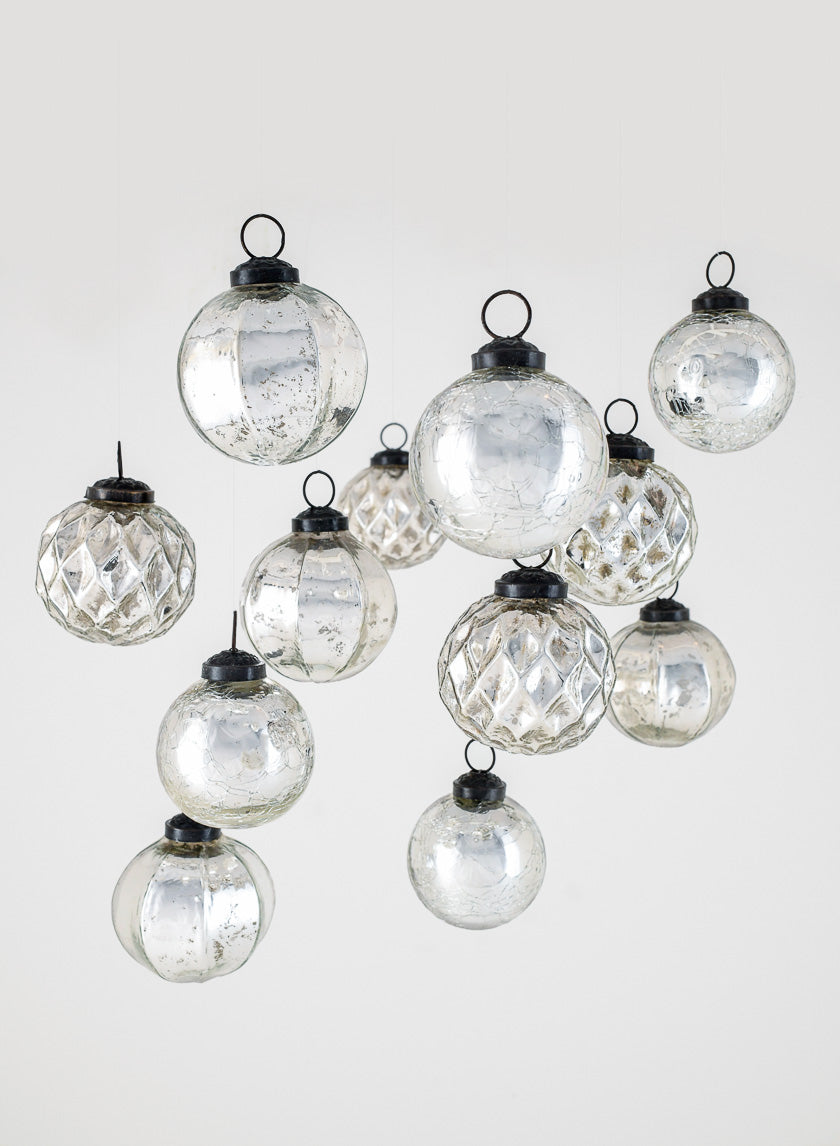 2.5in Wide Silver Mercury Glass Ornaments Decor Jamali-garden