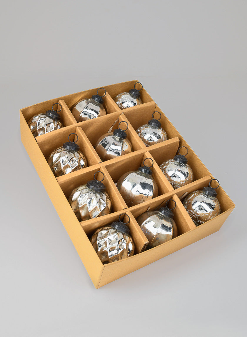 2.5in Wide Silver Mercury Glass Ornaments Decor Jamali-garden