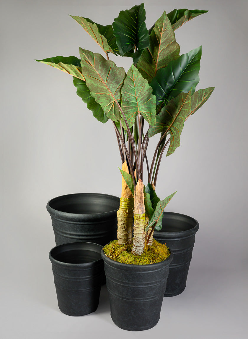 Manhattan Black Light Weight PVC Rolled Rim Planter Decor Jamali-garden