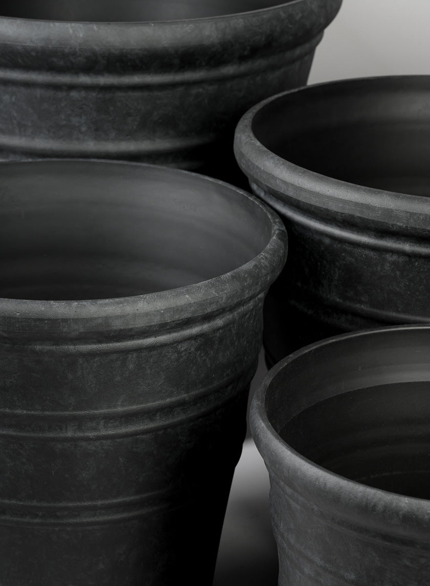 Manhattan Black Light Weight PVC Rolled Rim Planter Decor Jamali-garden