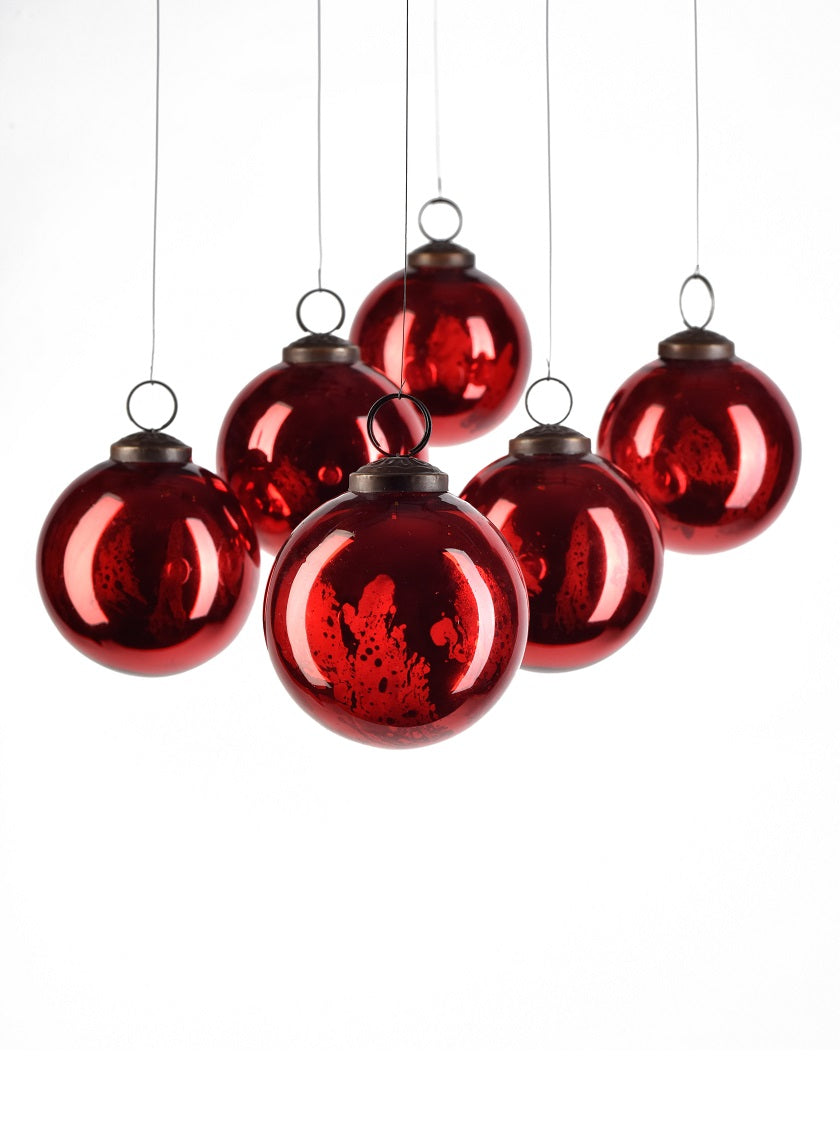 3in Round Antique Red Ball Ornament In Window Box Decor Jamali-garden