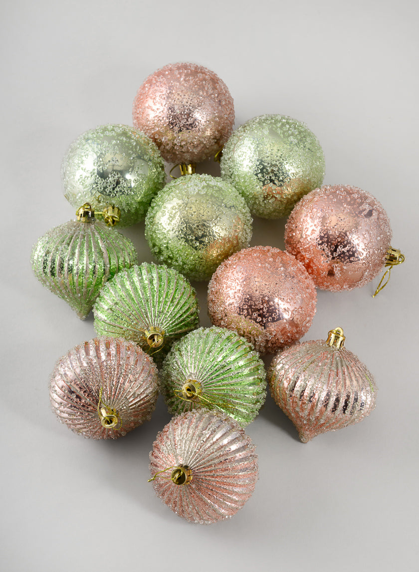 3in Round Gilded Pastel Pink and Green Onion and Ball Ornament, Set of 12 Decor Jamali-garden