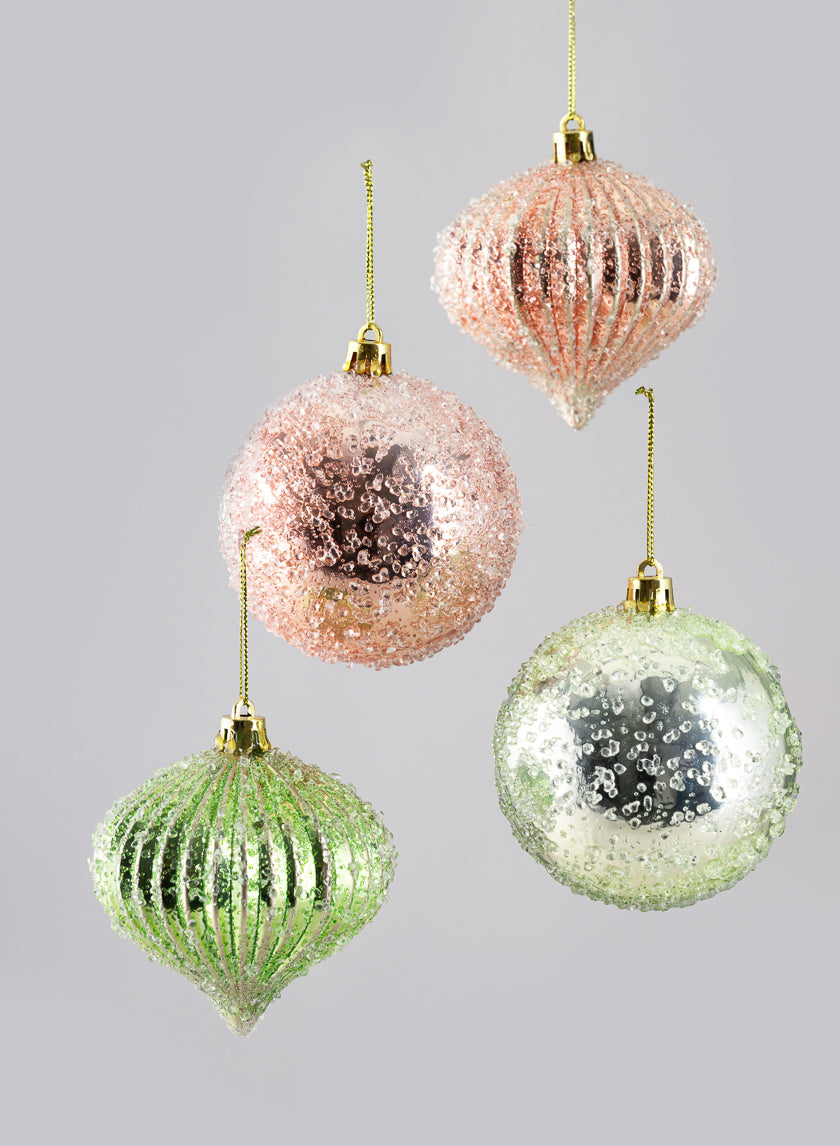 3in Round Gilded Pastel Pink and Green Onion and Ball Ornament, Set of 12 Decor Jamali-garden
