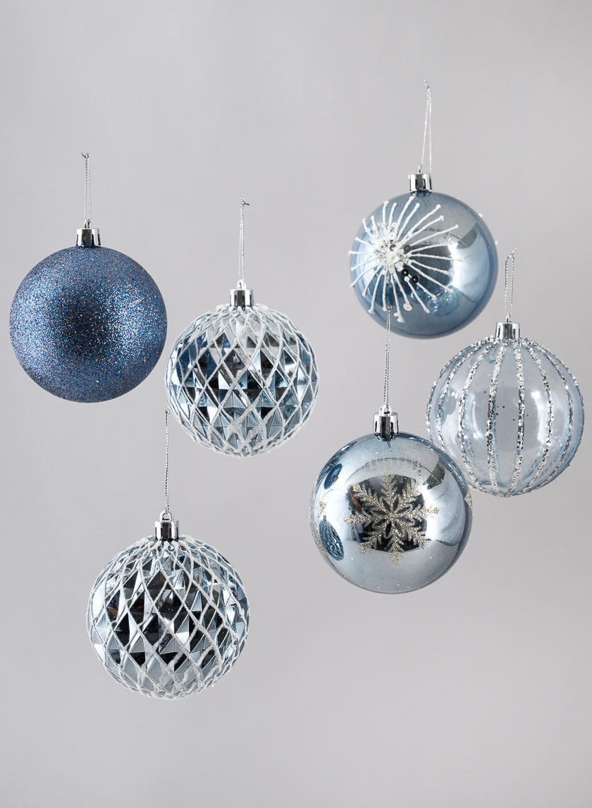 3in Round Blue-Grey Luxe Ornament Collection, Set of 16 Decor Jamali-garden