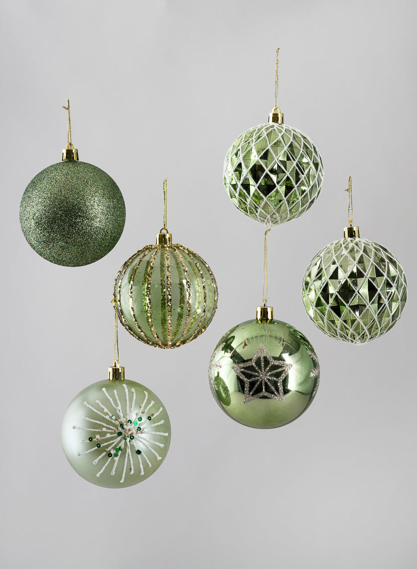 3in Round Celadon Green Luxe Ornament Collection, Set of 16 Decor Jamali-garden