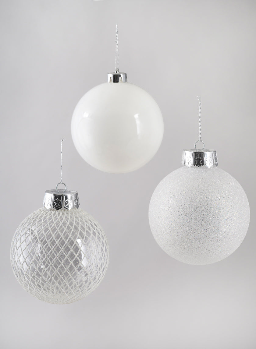 5in Round White Ornament Assortment, Set of 6 Decor Jamali-garden