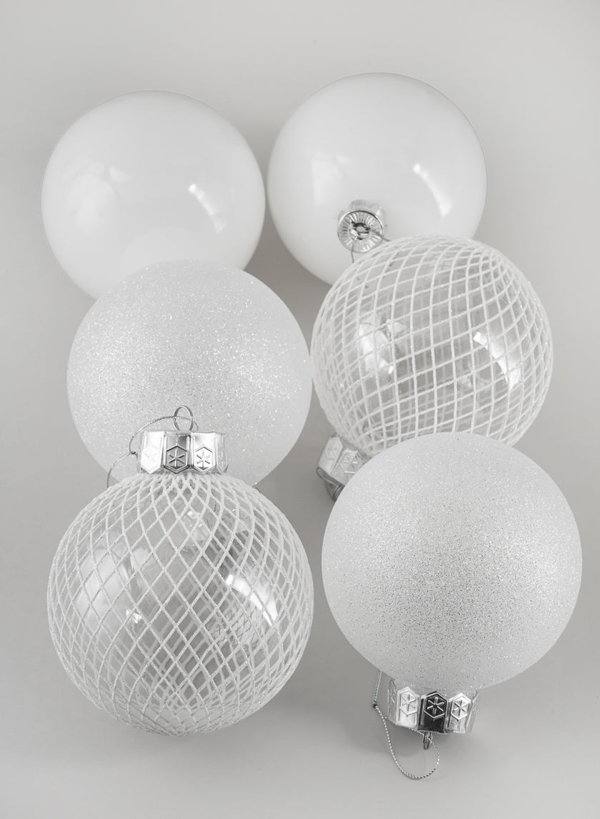 5in Round White Ornament Assortment, Set of 6 Decor Jamali-garden