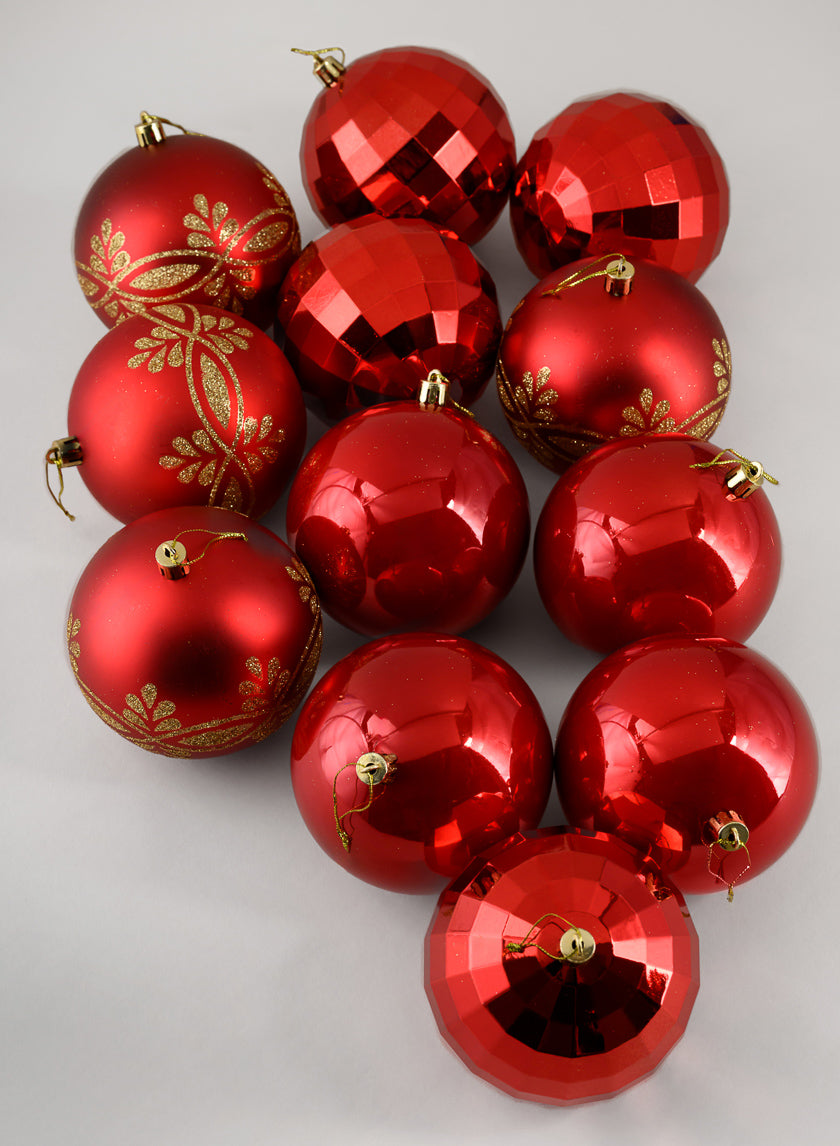 4in Round Festive Red Ornament Collection, Set of 12 Decor Jamali-garden