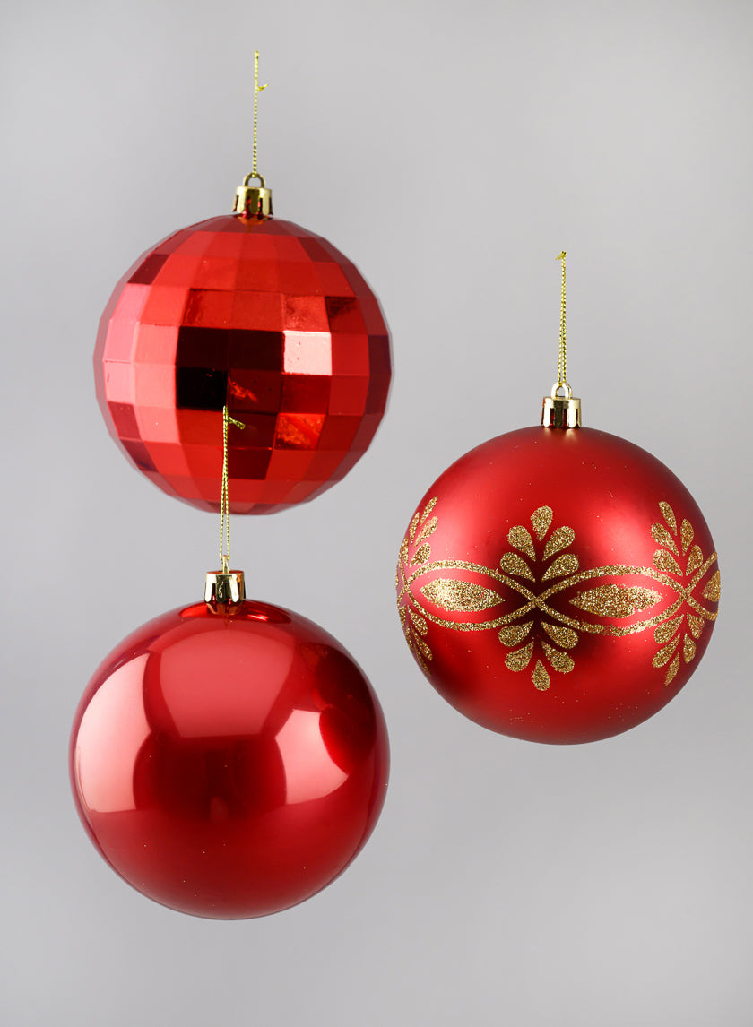 4in Round Festive Red Ornament Collection, Set of 12 Decor Jamali-garden