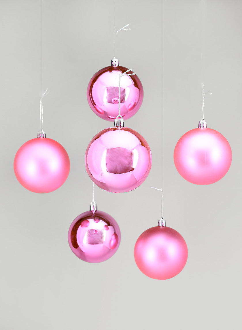 3in Round Matte &amp; Shiny Pink Plastic Ornament Balls, Set of 6 Decor Jamali-garden