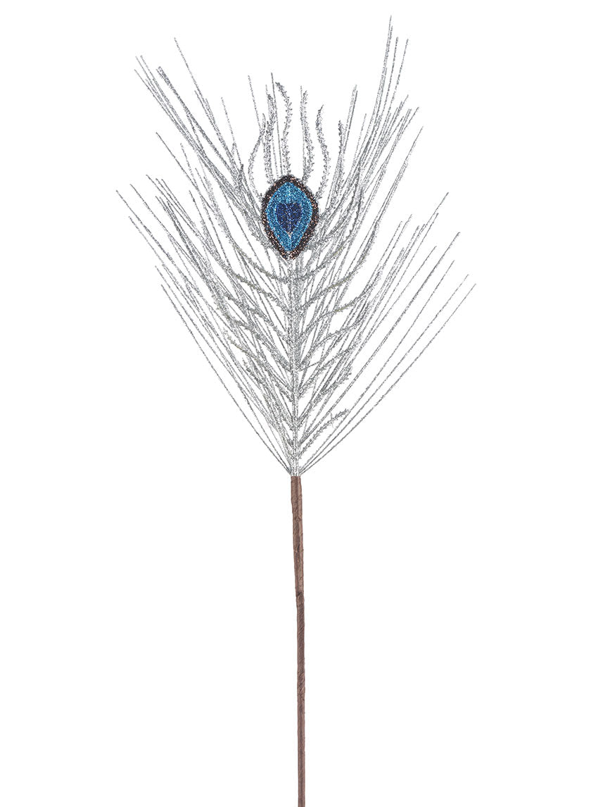 22in Long Silver Glitter Peacock Pick Decor Jamali-garden