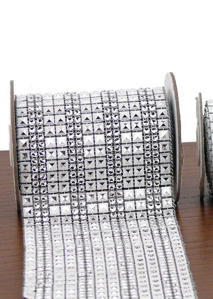 8ft Silver Stud &amp; Square Silver Stud Diamond Ribbons Decor Jamali-garden