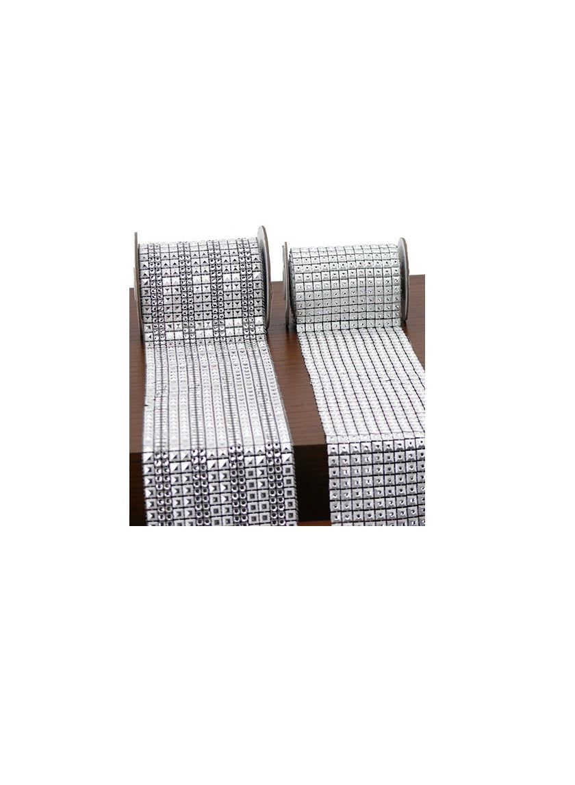 8ft Silver Stud &amp; Square Silver Stud Diamond Ribbons Decor Jamali-garden