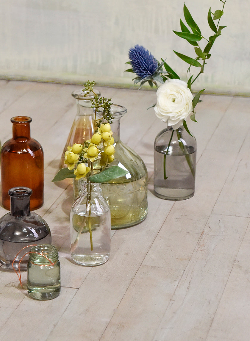 5.25in Tall Smoke Medicine Bottle Glass Bud Vase Decor Jamali-garden