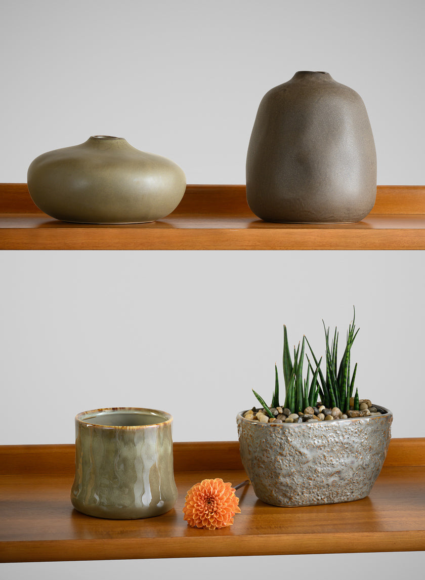 4.5in Tall Kolso Vintage Green Ceramic Cachepot Decor Jamali-garden