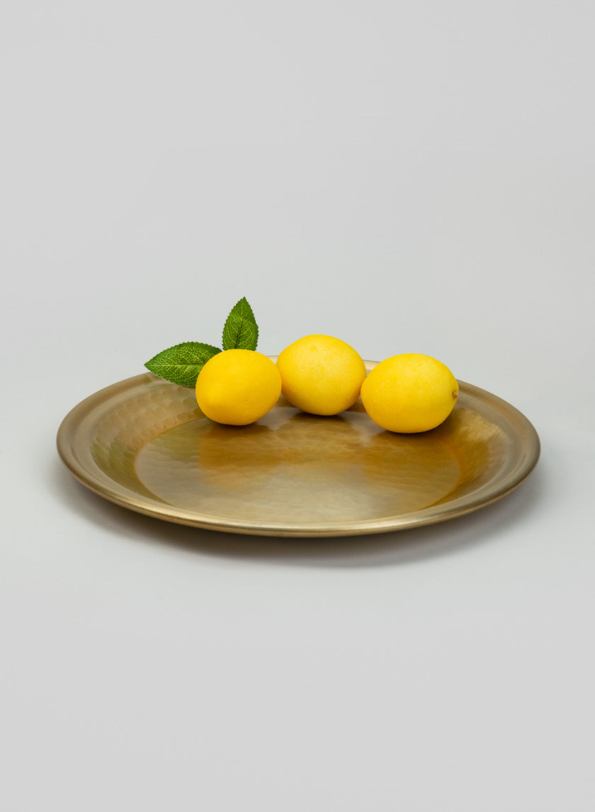 12in Wide Damascus "Brass Look" Aluminum Tray Decor Jamali-garden