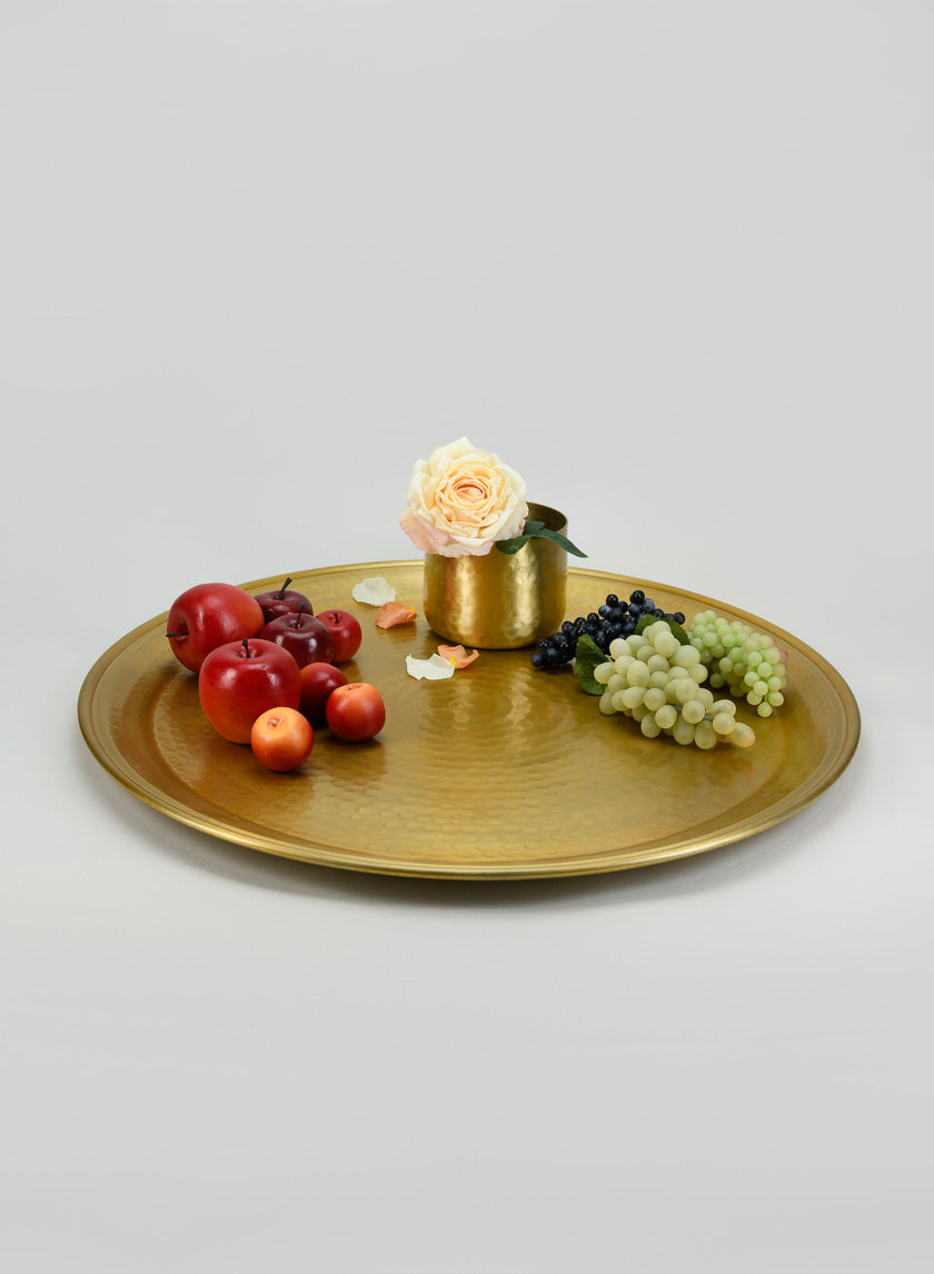 23.5in Wide Damascus "Brass Look" Aluminum Tray Decor Jamali-garden