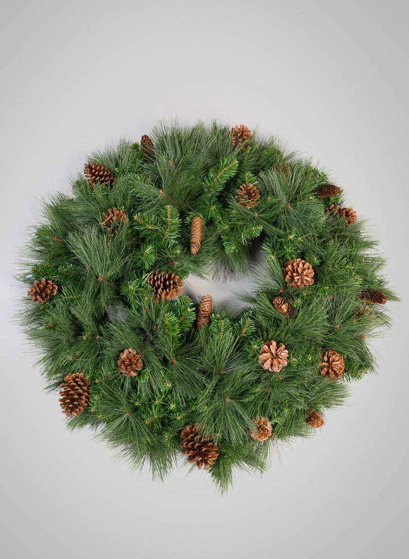 90cm Hard Needle Wreath, 24 Pinecones, 240 tips Decor Jamali-garden